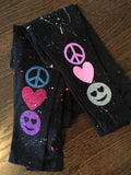 Custom Splatter Painted Leggings with Peace Love Happy MULTI COLOR