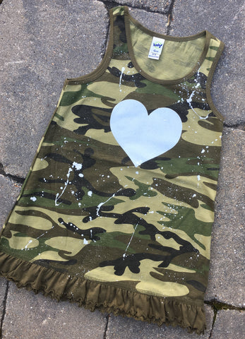 Camo Tank Dress with White Sparkle Heart