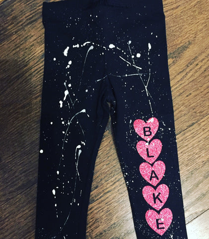 Custom Splatter Painted Leggings with Name in Hearts