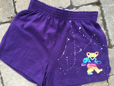 Girls Soffe Shorts-Purple with Tie Dye Bear
