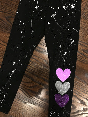 Custom Splatter Painted Leggings - 3 hearts