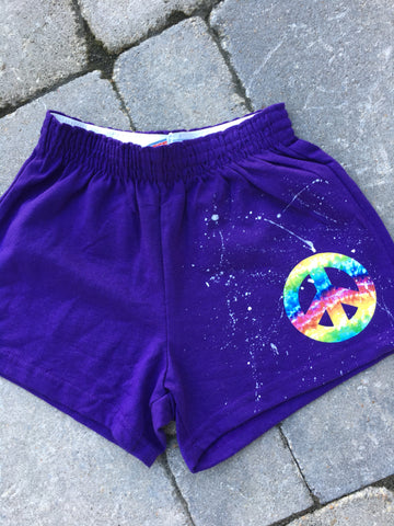 MEDIUM Soffe Shorts-Purple with Tie Dye Peace Sign