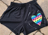 Girls Soffe Shorts-Black with tie dye stars in heart