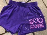 Girls Soffe Shorts-Purple with peace, love, happy