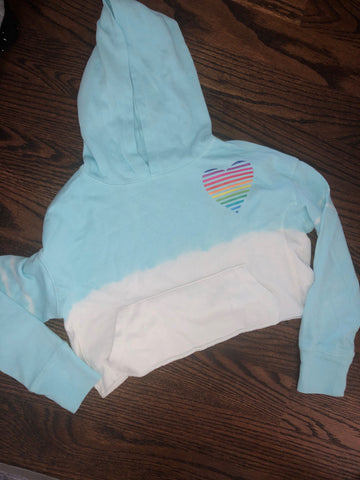 Cropped Hoodie with Rainbow Striped Heart-size 7/8-GIT