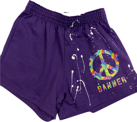 Girls Soffe Shorts-Purple with Tie Dye Peace
